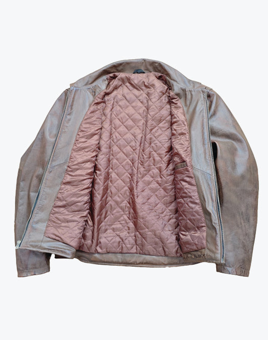 Men's Brown Leather Jacket with Quilted Lining