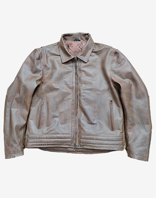 Men's Brown Leather Jacket with Quilted Lining